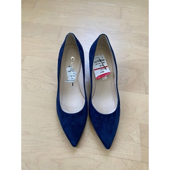 NEW La Canadienne Pointed Toe Suede Navy Blue Heel BNWT Spain - Picture 2 of 6